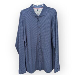 Desoto Men's 3XL Konrad Jersey Shirt Button Up‎ Navy Print Collared Long Sleeve
